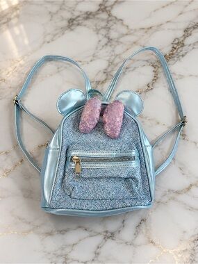Mini Backpack Light Blue Glitter Pink Sequin Bow Small Metallic NEW
